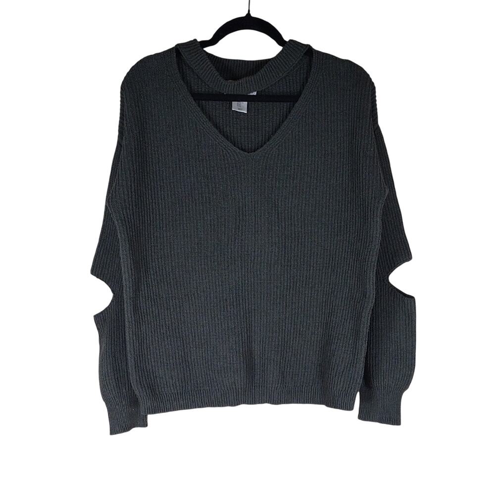 Ruby Moon Sweater Women’s XL Green Gray V-Neck Wool Cotton Stretch Casual Fall